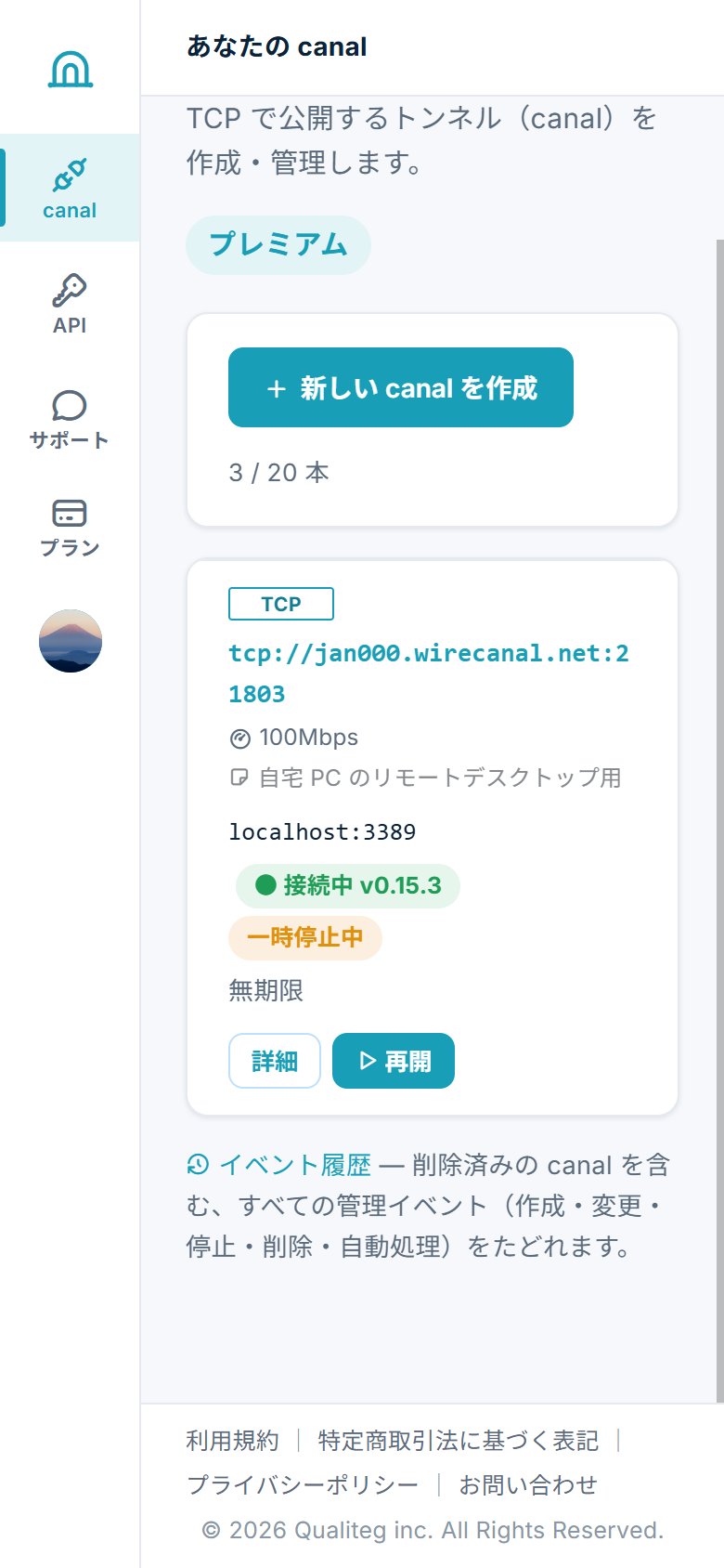 停止状態のcanal表示